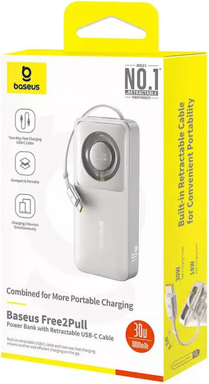 Baseus Free2Pull Power Bank 10000mAh 30W With USB-C Power Delivery Quick Charge Grey