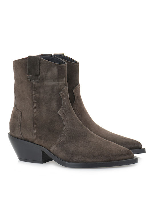 Alpe Suede Women's Ankle Boots with Medium Heel Gray