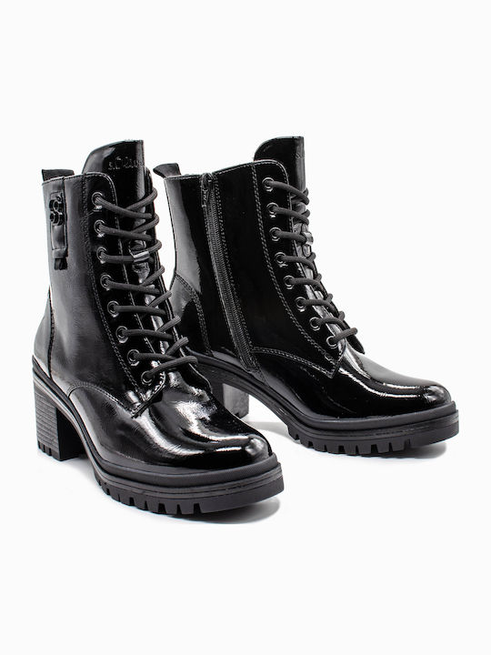 Women's Ankle Boots made of Patent Leather with Medium Heel Black