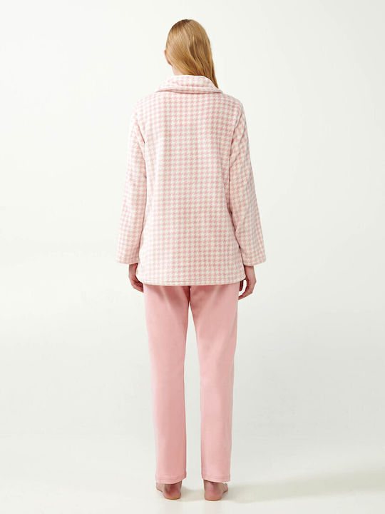 Vamp Χειμερινή Γυναικεία Fleece Ρόμπα Pink Peach