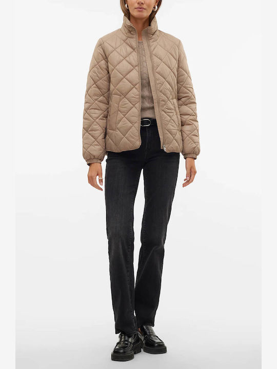 Women's Short Puffer Jacket for Winter Beige