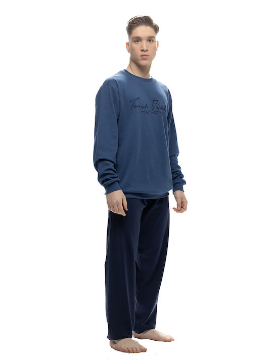 Galaxy Men's Winter Cotton Pajamas Set Blue Raff