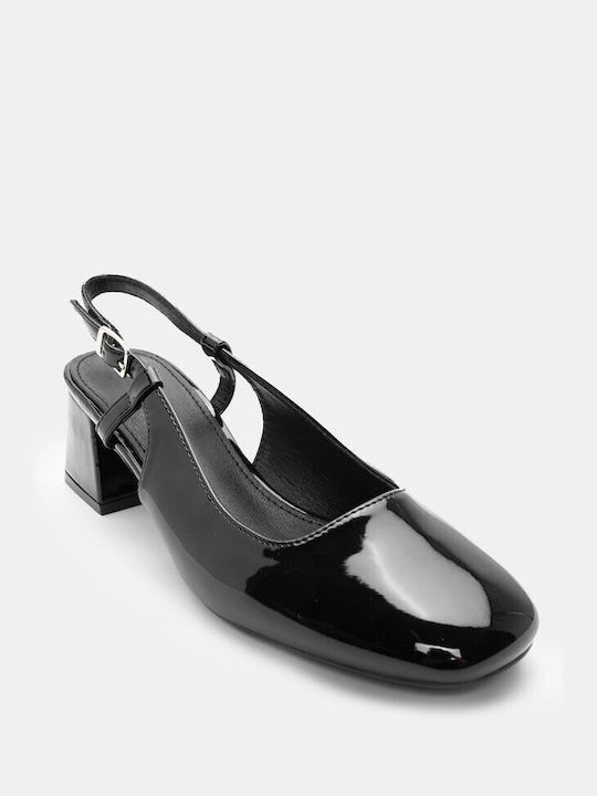 Luigi Synthetic Leather Pointed Toe Black Medium Heels with Strap