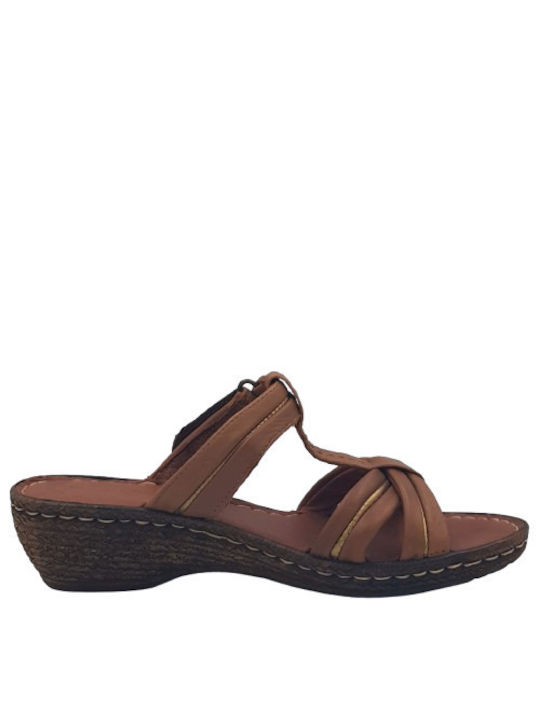 Marco Tozzi Leather Women's Flat Sandals Anatomic in Tabac Brown Color