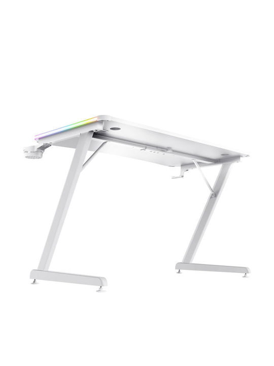 Γραφείο Gaming GXT 709W Luminus Ξύλινο White με LED & USB θύρες 120x60x74εκ.