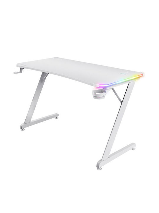 Γραφείο Gaming GXT 709W Luminus Ξύλινο White με LED & USB θύρες 120x60x74εκ.