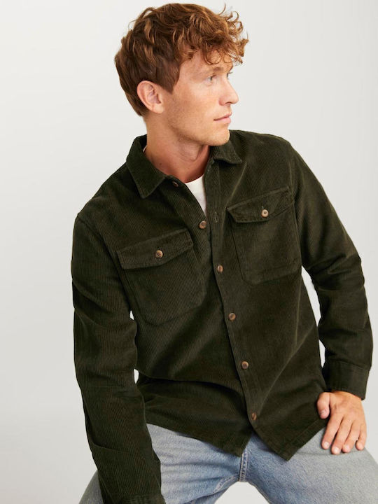 Jack & Jones Men's Shirt Long Sleeve Corduroy Green