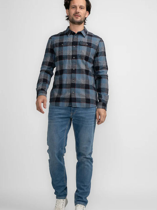 Petrol Industries Men's Shirt Long Sleeve Flannel Checked Blue