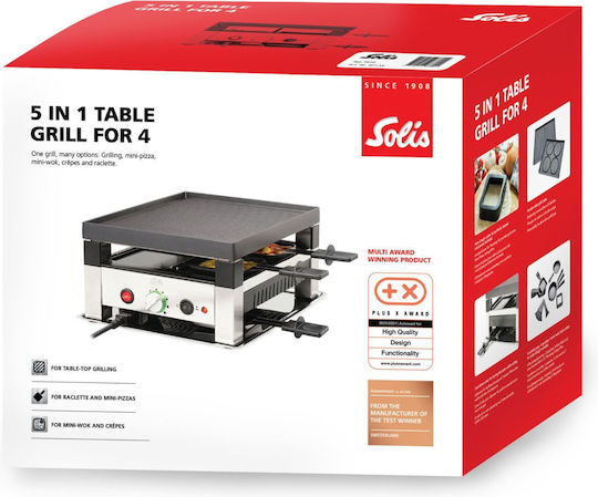Solis Tabletop Electric Grill Raclette Smooth and Ribbed Plate 1020W with Adjustable Thermostat
