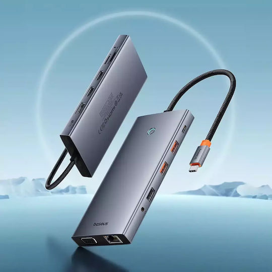 Baseus HUB PortalJoy Series USB-C Docking Station with HDMI/DisplayPort 4K PD Ethernet and Support for 4 Monitors Gray