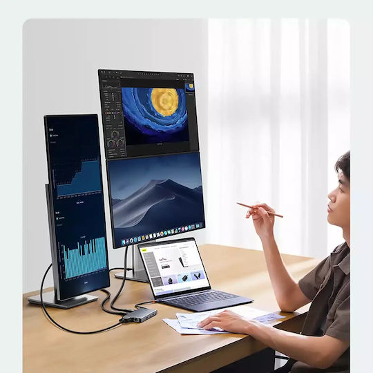 Baseus HUB PortalJoy Series USB-C Docking Station with HDMI/DisplayPort 4K PD Ethernet and Support for 4 Monitors Gray
