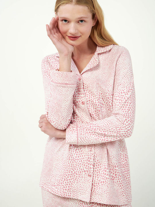 Vamp Winter Damen Pyjama-Set Baumwolle Rose