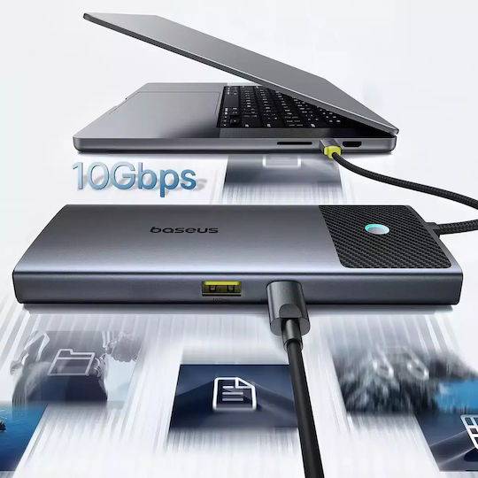 Baseus Metal Gleam Series II 7in1 USB-C Stație de andocare cu HDMI 4K PD Ethernet și conexiune 2 monitoare Argintiu