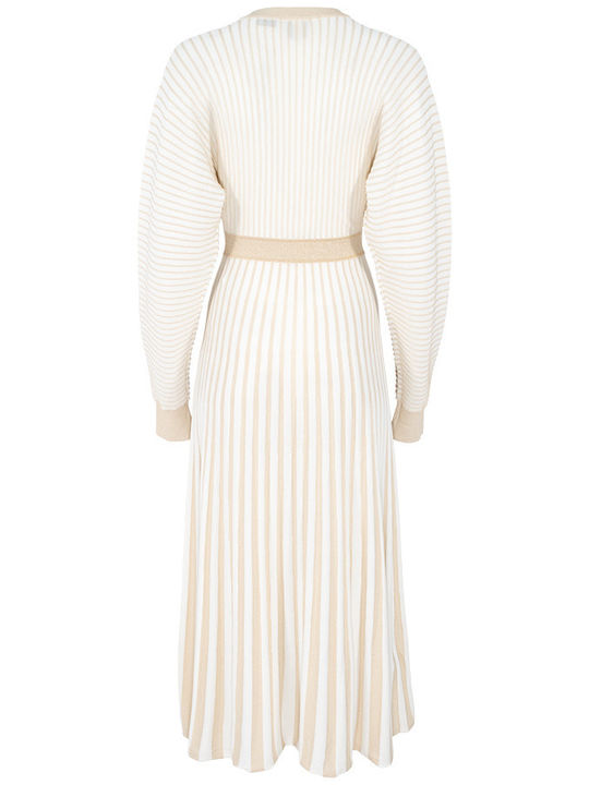 Bastet Midi White-Gold Striped Dress