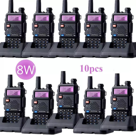 UV-5R Walkie Talkie 8W με Μονόχρωμη Οθόνη Σετ 10τμχ