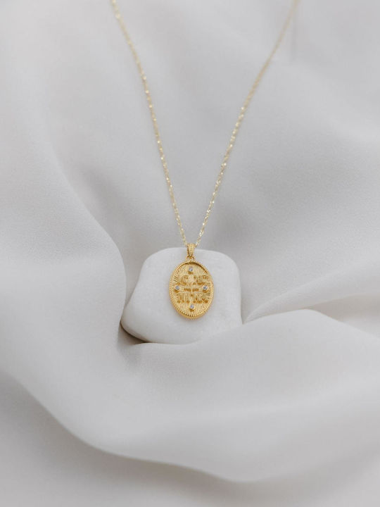 Themelidis Jewels Charm Фулактó Константин с Камъни от Жълто Злато 14 Карата със Зиркон