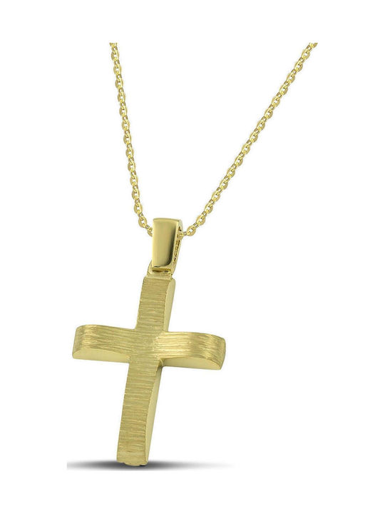 Themelidis Jewels Ανδρικός Χρυσός Σταυρός 14Κ Διπλής Όψης με Αλυσίδα