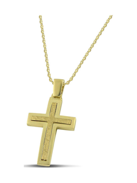 Themelidis Jewels Ανδρικός Χρυσός Σταυρός 14Κ Διπλής Όψης με Αλυσίδα