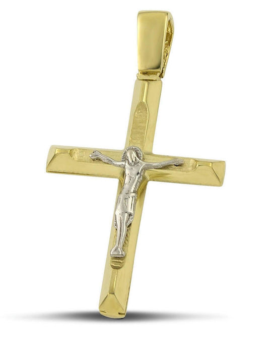 Themelidis Jewels Herren Gold Kreuz 14K Beidseitig mit dem Gekreuzigten