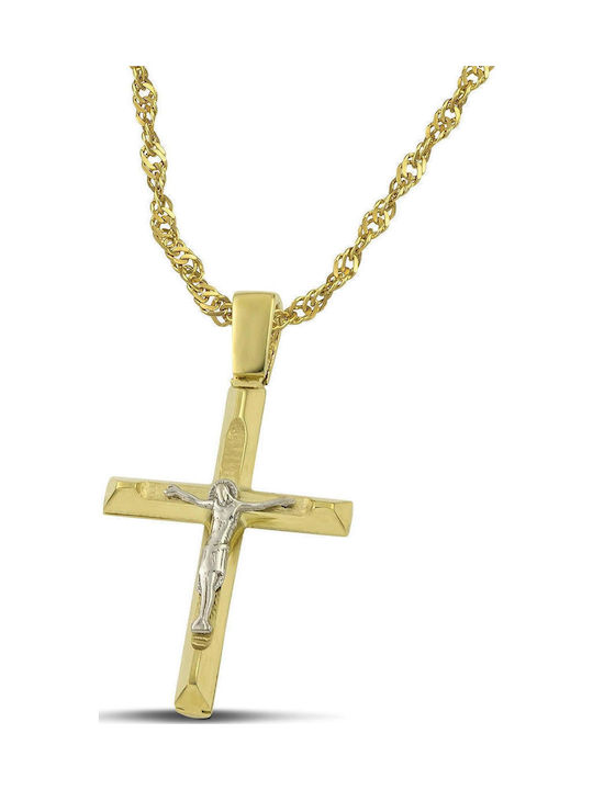 Themelidis Jewels Herren Gold Kreuz 14K Beidseitig mit dem Gekreuzigten