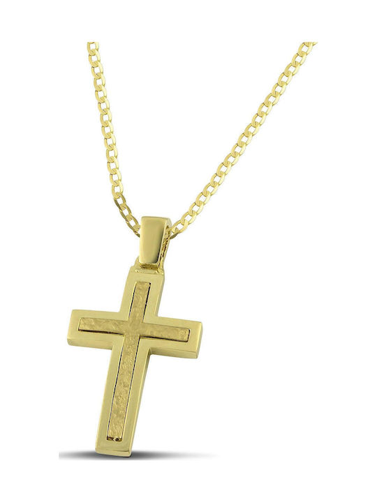 Themelidis Jewels Ανδρικός Χρυσός Σταυρός 14Κ Διπλής Όψης με Αλυσίδα