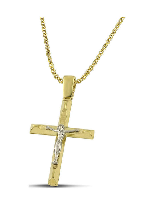 Themelidis Jewels Herren Gold Kreuz 14K Beidseitig mit dem Gekreuzigten