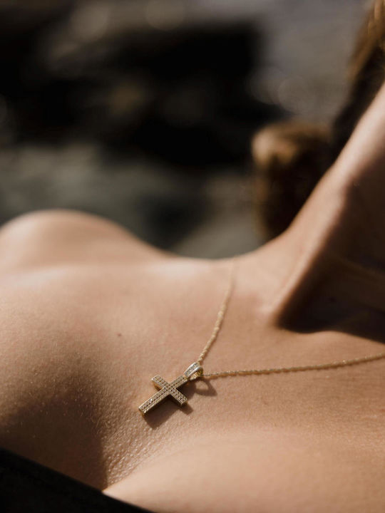 Themelidis Jewels Γυναικείος Χρυσός Σταυρός 14Κ Διπλής Όψης χωρίς Αλυσίδα
