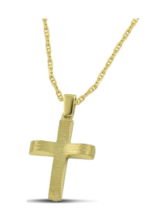Themelidis Jewels Ανδρικός Χρυσός Σταυρός 14Κ Διπλής Όψης με Αλυσίδα
