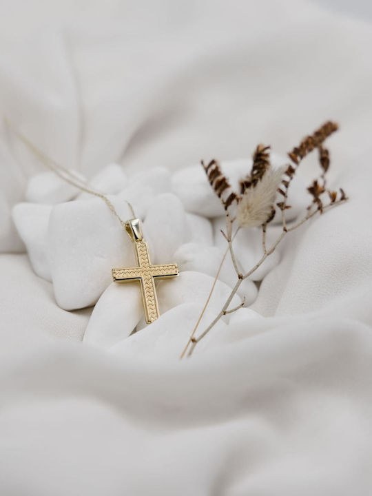 Themelidis Jewels Ανδρικός Χρυσός Σταυρός 14Κ Διπλής Όψης με Αλυσίδα