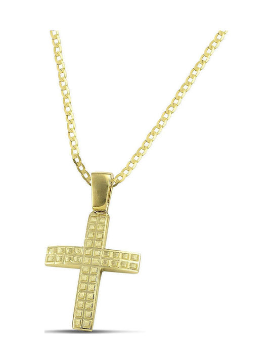 Themelidis Jewels Ανδρικός Χρυσός Σταυρός 14Κ Διπλής Όψης με Αλυσίδα
