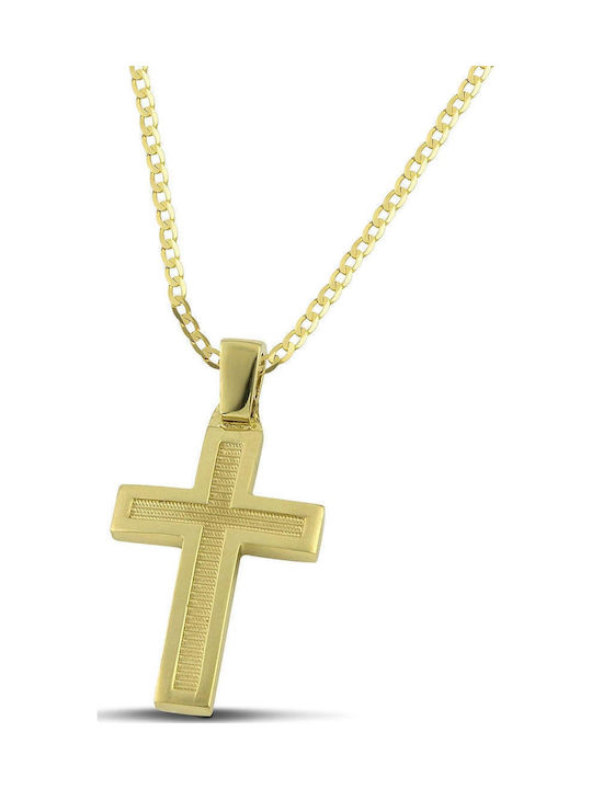 Themelidis Jewels Ανδρικός Χρυσός Σταυρός 14Κ Διπλής Όψης με Αλυσίδα