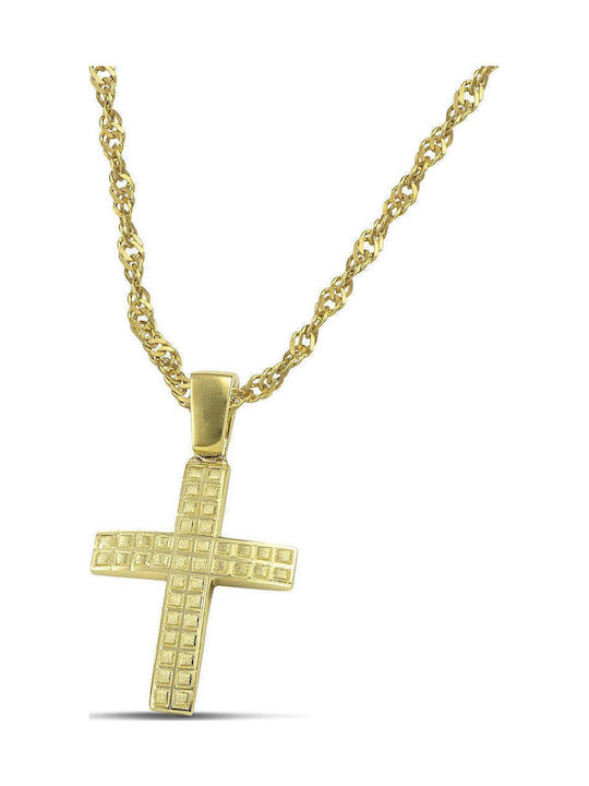 Themelidis Jewels Ανδρικός Χρυσός Σταυρός 14Κ Διπλής Όψης με Αλυσίδα