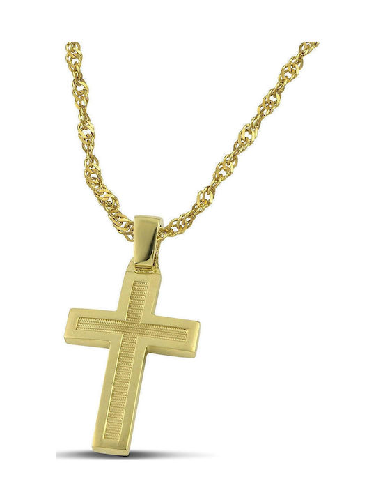 Themelidis Jewels Ανδρικός Χρυσός Σταυρός 14Κ Διπλής Όψης με Αλυσίδα