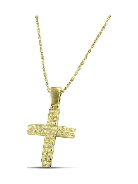 Themelidis Jewels Ανδρικός Χρυσός Σταυρός 14Κ Διπλής Όψης με Αλυσίδα