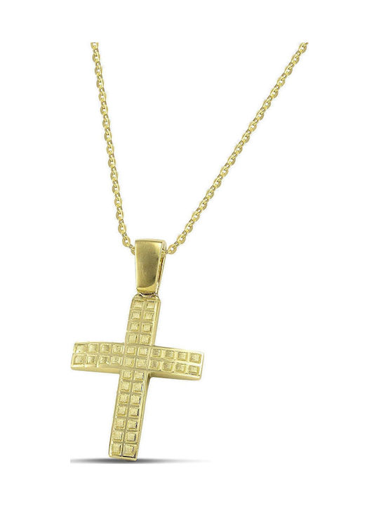 Themelidis Jewels Ανδρικός Χρυσός Σταυρός 14Κ Διπλής Όψης με Αλυσίδα