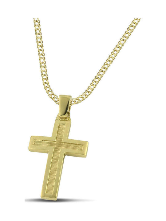 Themelidis Jewels Ανδρικός Χρυσός Σταυρός 14Κ Διπλής Όψης με Αλυσίδα