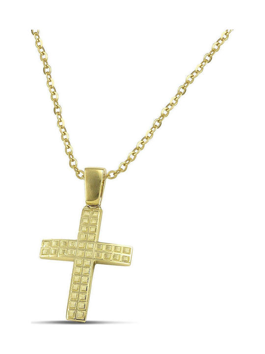 Themelidis Jewels Ανδρικός Χρυσός Σταυρός 14Κ Διπλής Όψης με Αλυσίδα