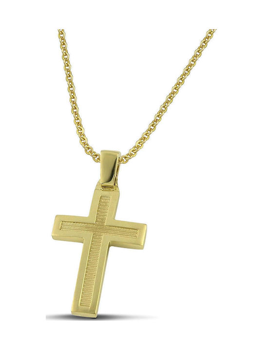 Themelidis Jewels Ανδρικός Χρυσός Σταυρός 14Κ Διπλής Όψης με Αλυσίδα