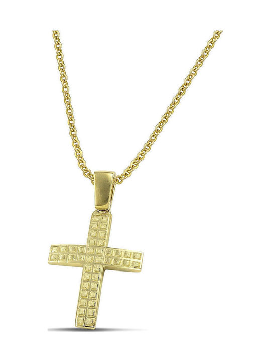 Themelidis Jewels Ανδρικός Χρυσός Σταυρός 14Κ Διπλής Όψης με Αλυσίδα