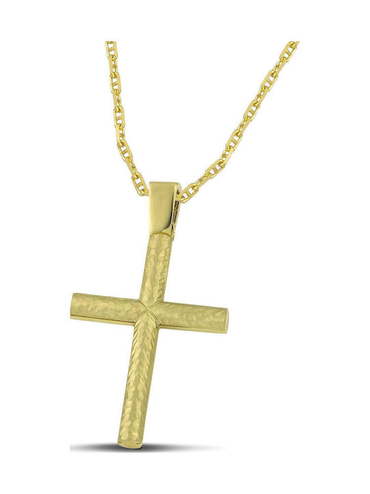 Themelidis Jewels Ανδρικός Χρυσός Σταυρός 14Κ Διπλής Όψης χωρίς Αλυσίδα