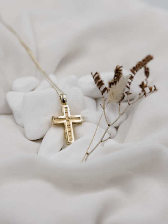Themelidis Jewels Ανδρικός Χρυσός Σταυρός 14Κ Διπλής Όψης με Αλυσίδα