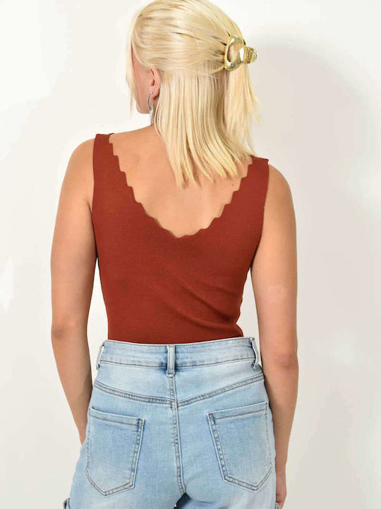 Potre Damen Crop Pullover mit V-Ausschnitt Orange