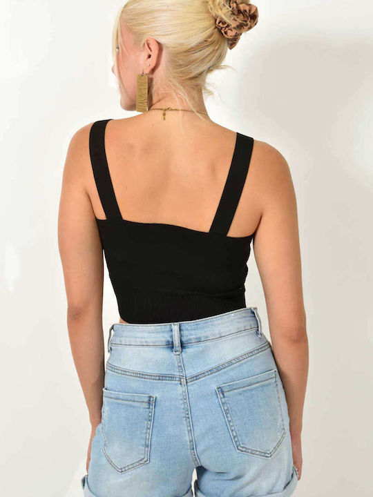 Potre Damen Sportliches Crop Top mit Trägern Black