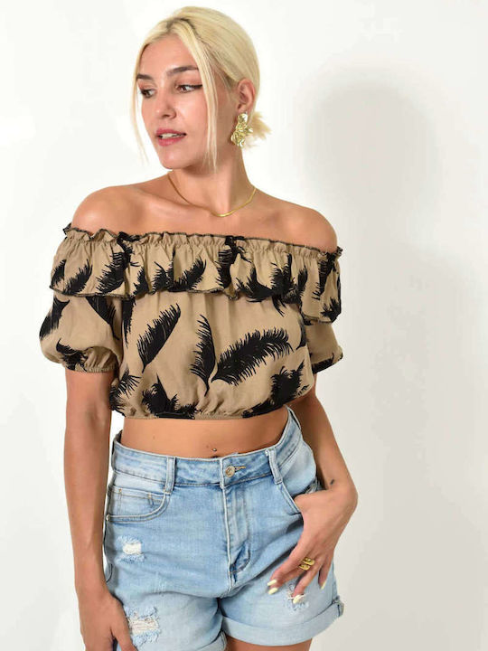 Potre Damen Crop Top Baumwolle Ärmellos Beige