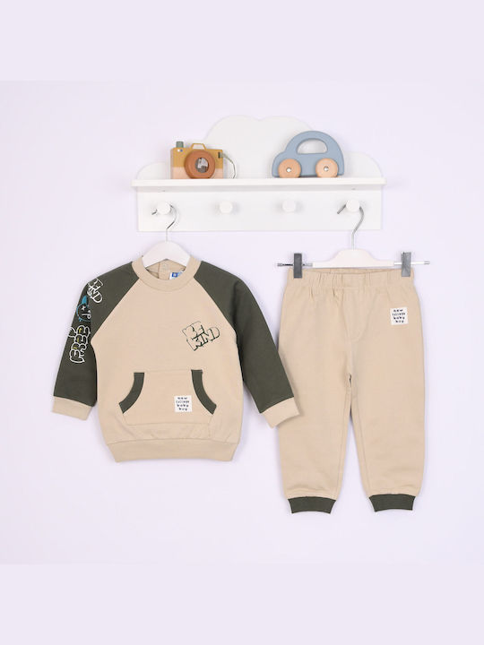 New College Kinder Sweatpants Set - Jogginganzug Beige-khaki 3Stück