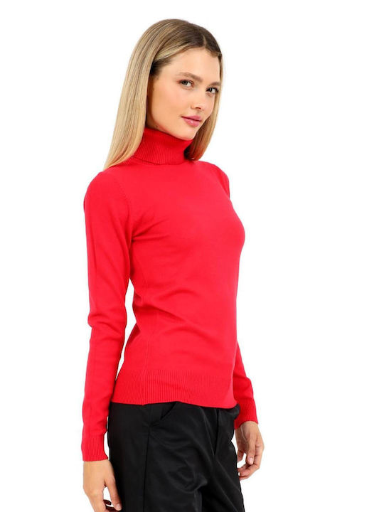 Doca Damen Langarm Pullover Rollkragen Red