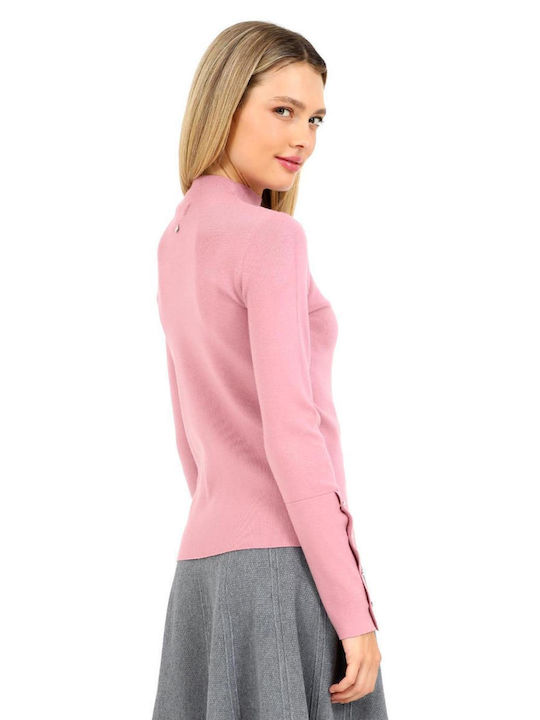 Doca Damen Pullover Rollkragen Pink