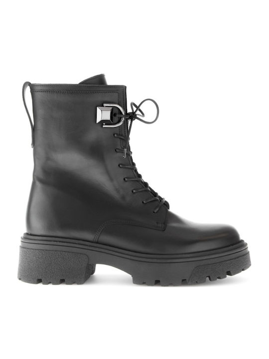 Ghete dama de piele cu Platforme pentru femei Negru