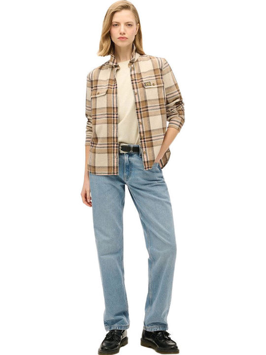 Lumberjack Flannel Μακρυμάνικο Γυναικείο Πουκάμισο Beige, Cream Καρό