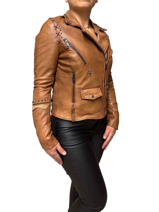 MARKOS LEATHER Women's Short Lifestyle Leather Jacket for Winter Taba